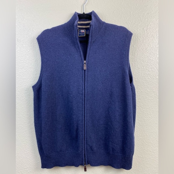 T. Harris London Lambswool Full Zip Knit Blue Soft cozy Vest Coat Men’s size XL - Picture 1 of 9